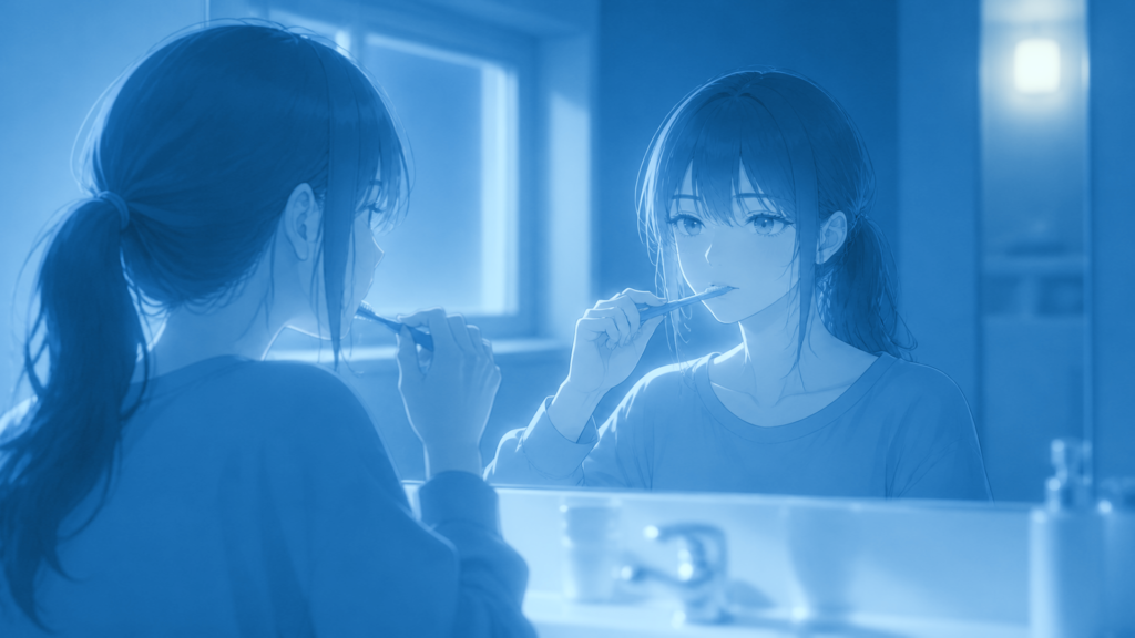 見覚えのない顔で、歯を磨いている
